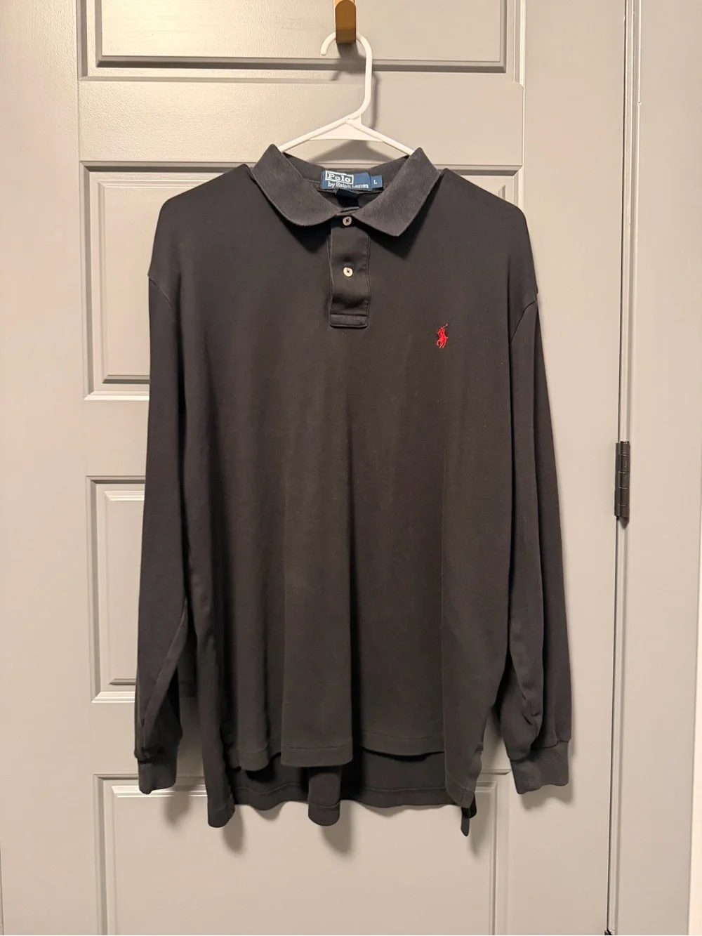 Polo Ralph Lauren Men’s Black Long-Sleeve Polo with Red Pony LARGE